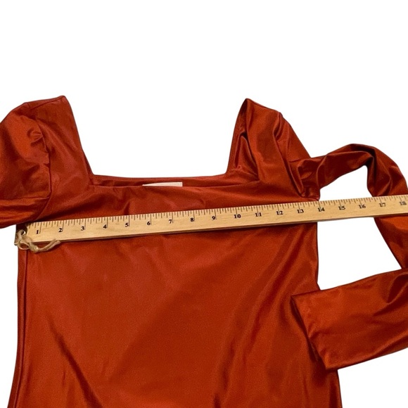 Babaton Artizia Square Neckline Rust/Orange/Copper/Long Sleeve Bodysuit-Small - Picture 9 of 11